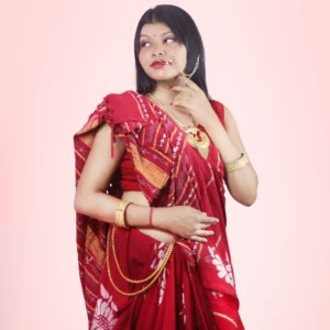 RED Cotton Khesh Kantha Saree with Unstitched Blouse