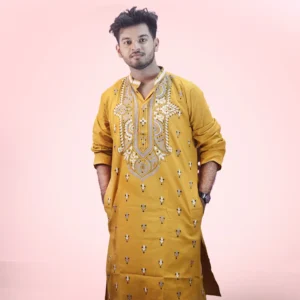 Yellow Cotton Hand Stitched Guti Punjabi