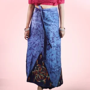 Blue Kantha Stitch Hand Batik Cotton Wrap Around Long Skirt