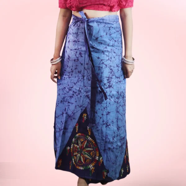 Blue Kantha Stitch Hand Batik Cotton Wrap Around Long Skirt