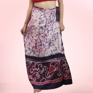 White Hand Batik Tuli Cotton Wrap Around Long Skirt