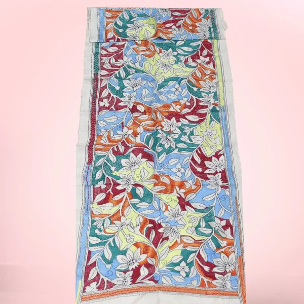 White Tussar Silk Kantha Dupatta