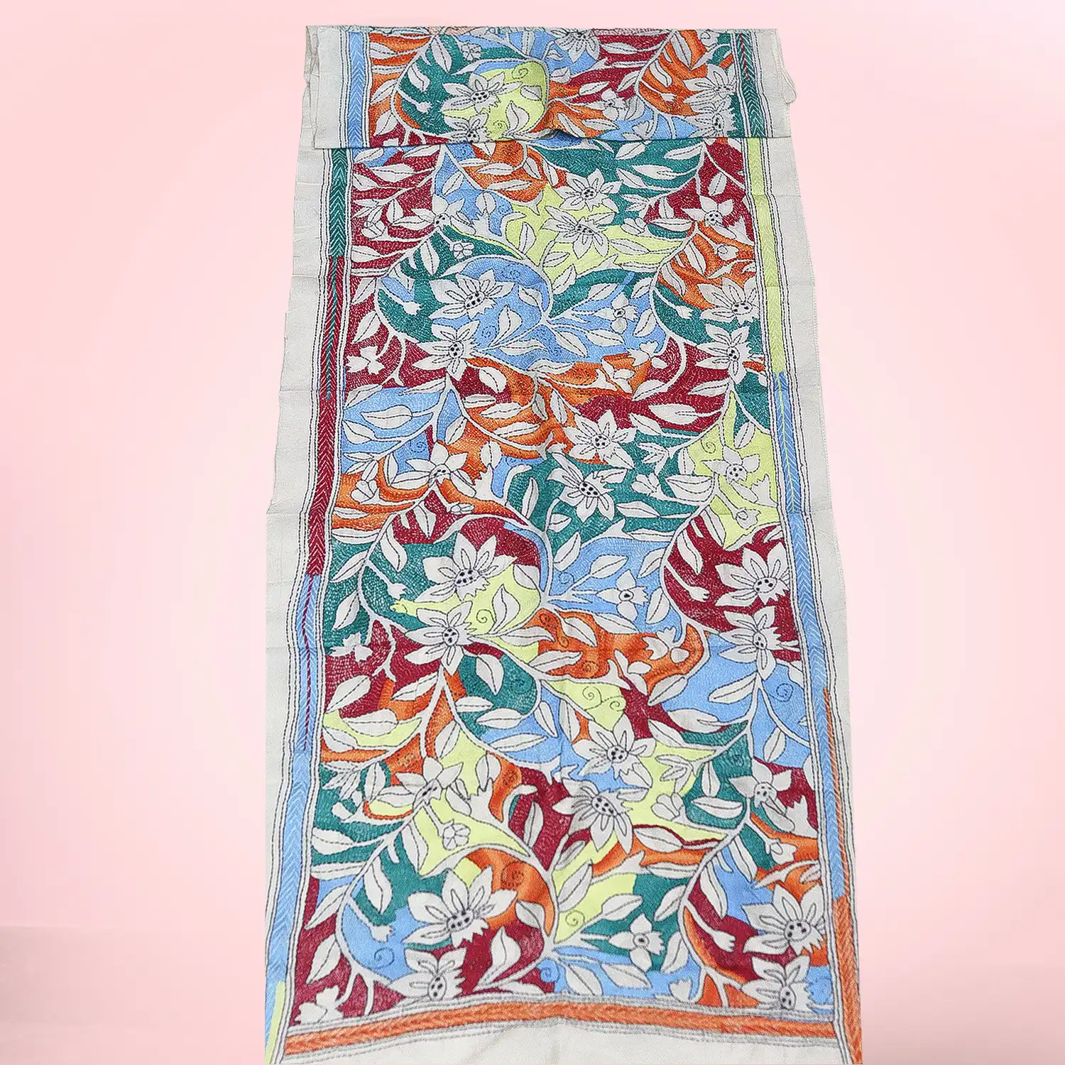 White Tussar Silk Kantha Dupatta
