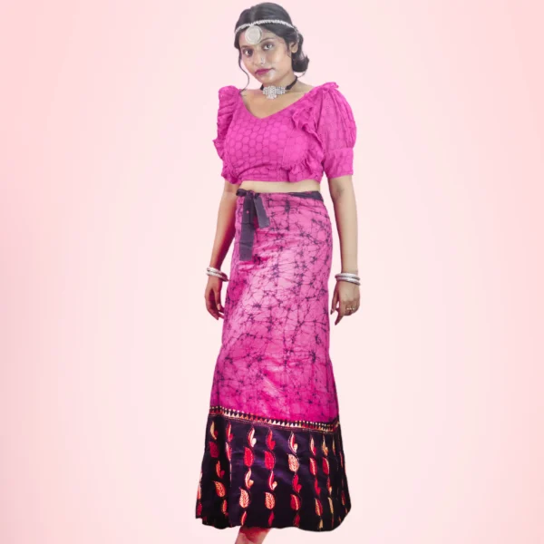 Women's Kantha Stitch Hand Batik Cotton Wrap Around Long Skirt