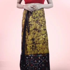 Yellow Kantha Stitch Hand Batik Cotton Wrap Around Long Skirt