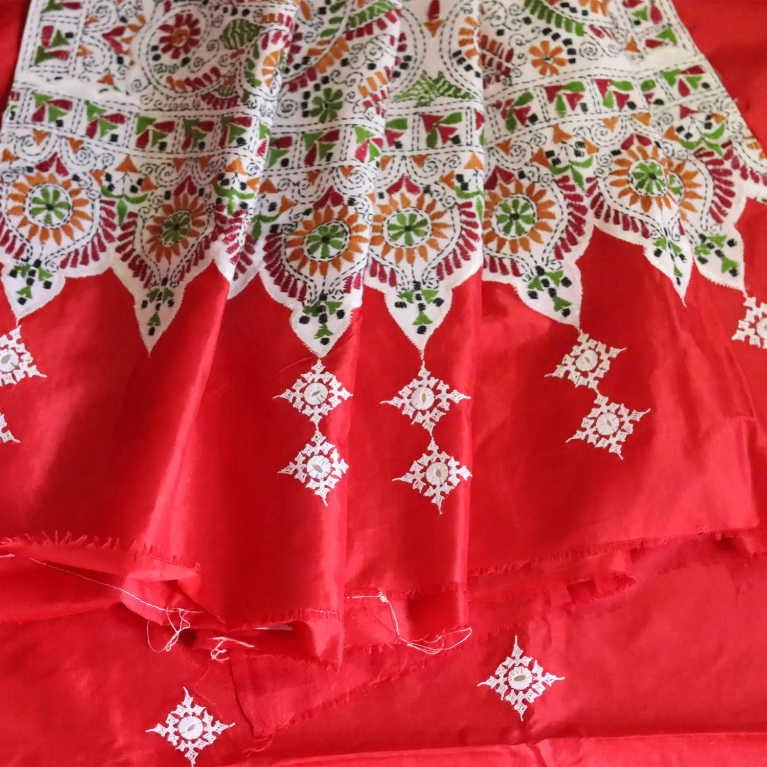 Premium Bangalore Silk Saree & Red Kurta Punjabi Combo – Handcrafted with Rich Embroidery - Image 3