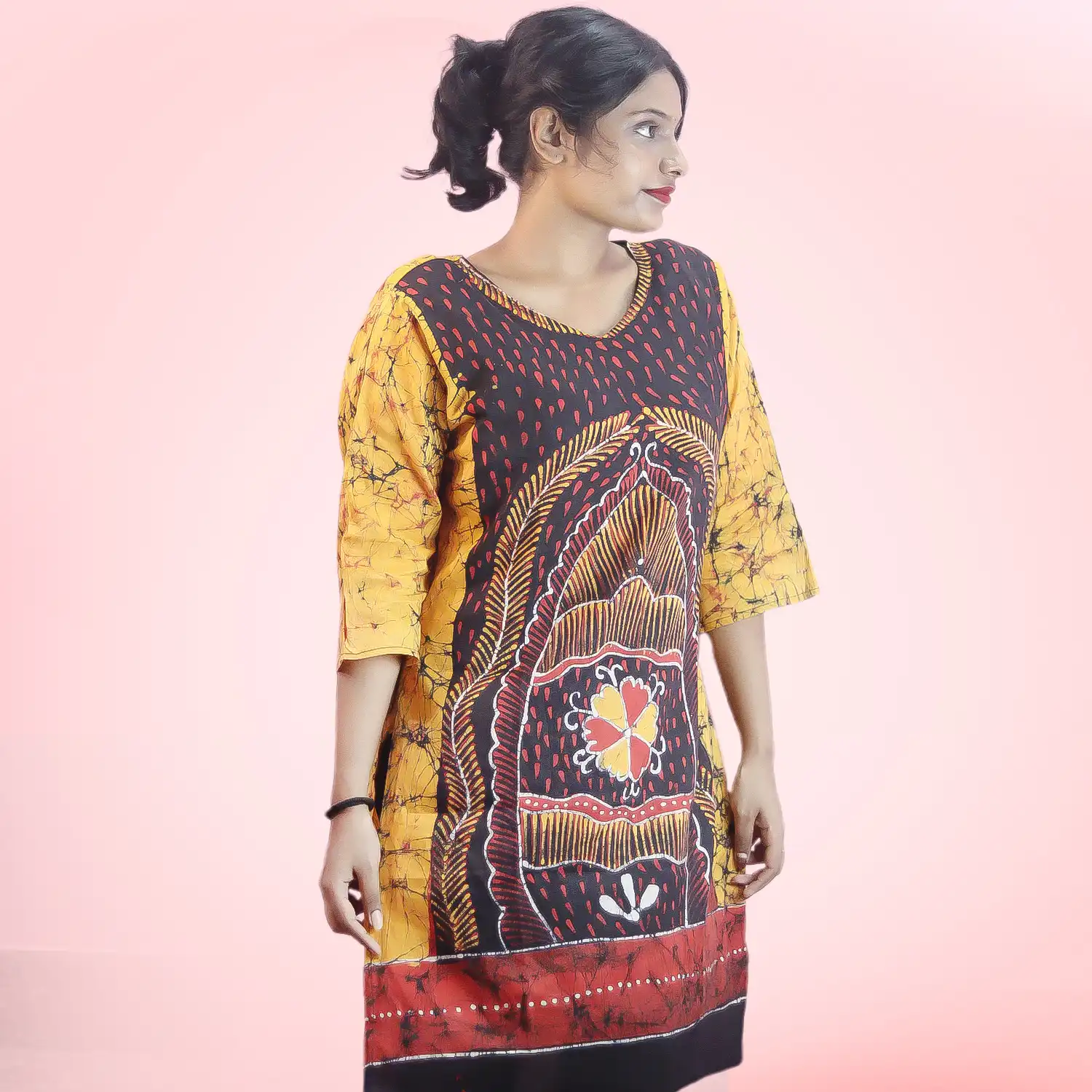 Yellow Hand Batik Tuli Long Top - Image 4