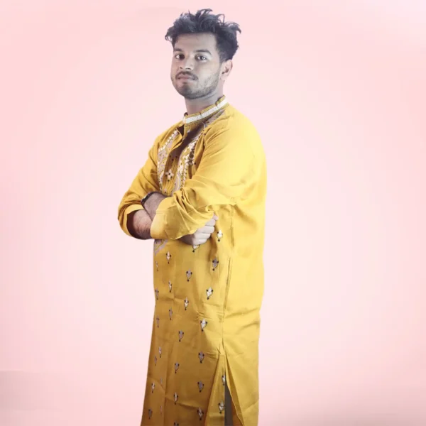 Yellow Cotton Hand Stitched Guti Punjabi - Image 2