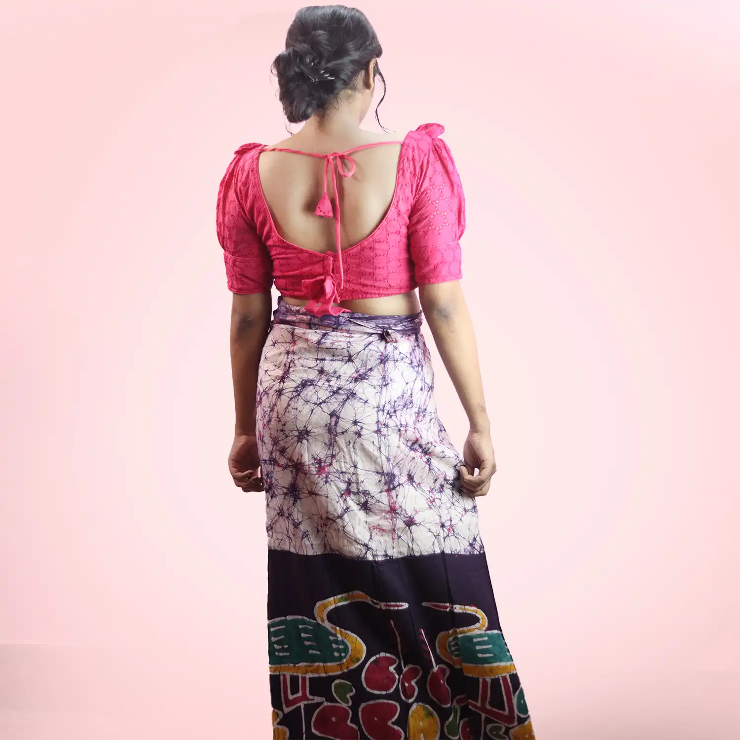 White Hand Batik Tuli Cotton Wrap Around Long Skirt - Image 2