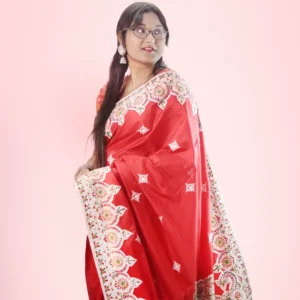 Pure Bangalore Silk Kantha & Gujrati Stiched Saree with Unstitched Blouse