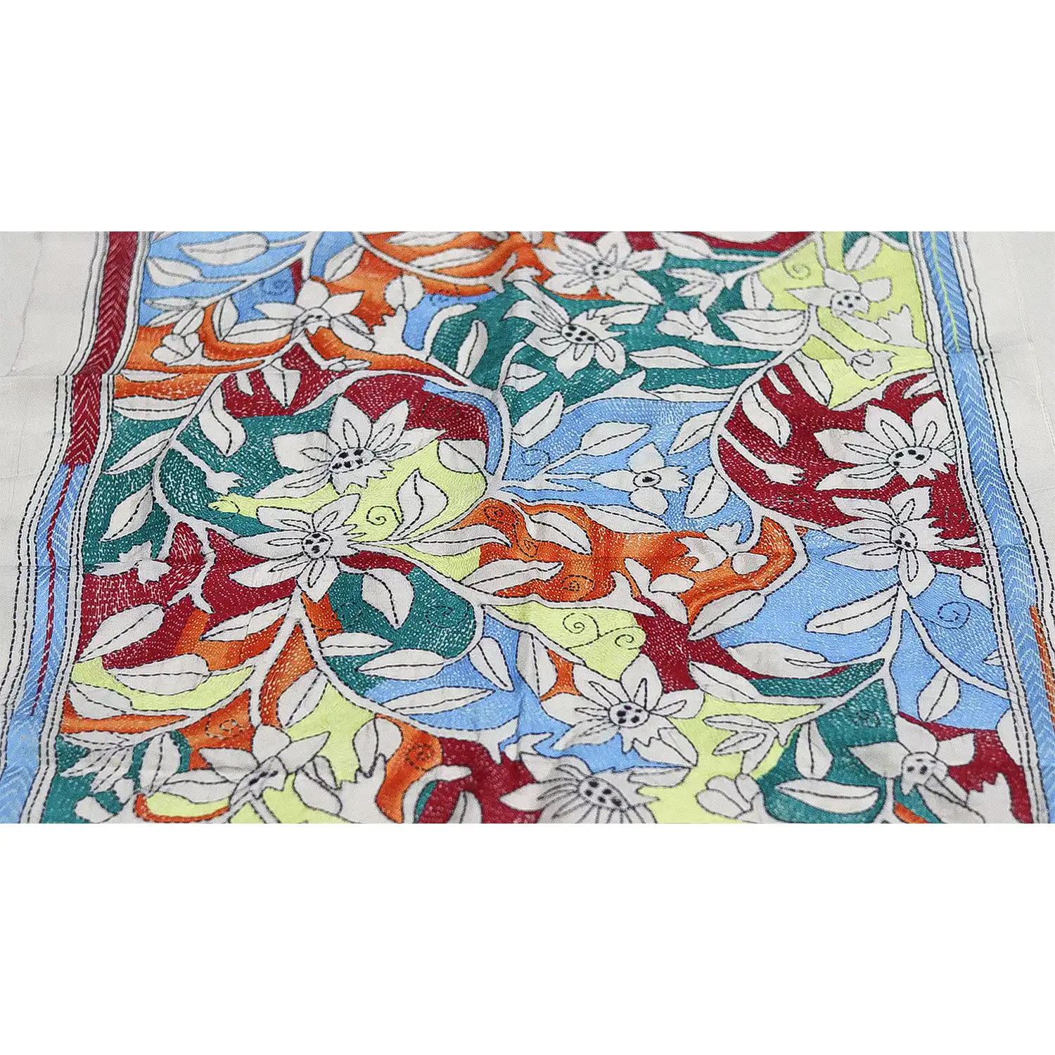 White Tussar Silk Kantha Dupatta - Image 2