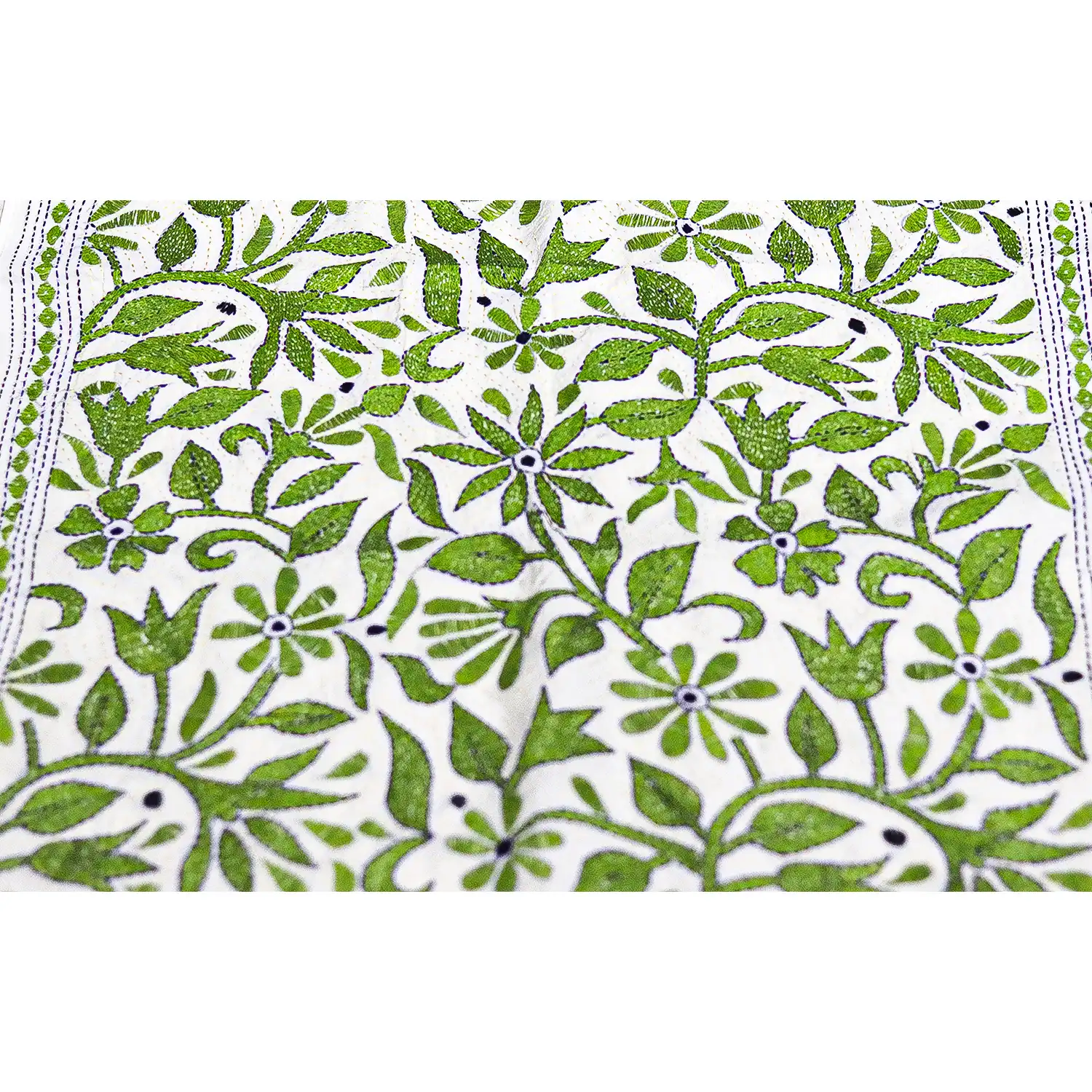 Green Tussar Silk Kantha Dupatta - Image 2