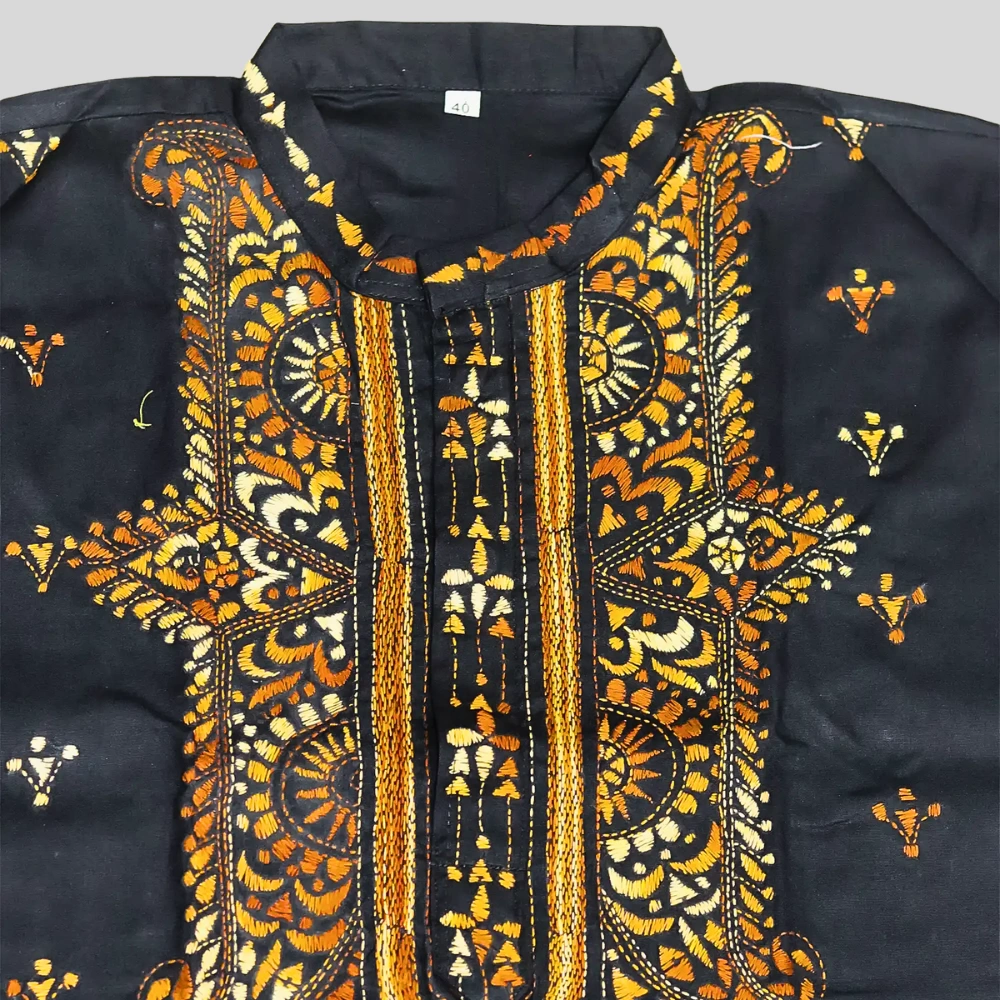 Black Cotton Hand Stitched Guti Punjabi - Image 2
