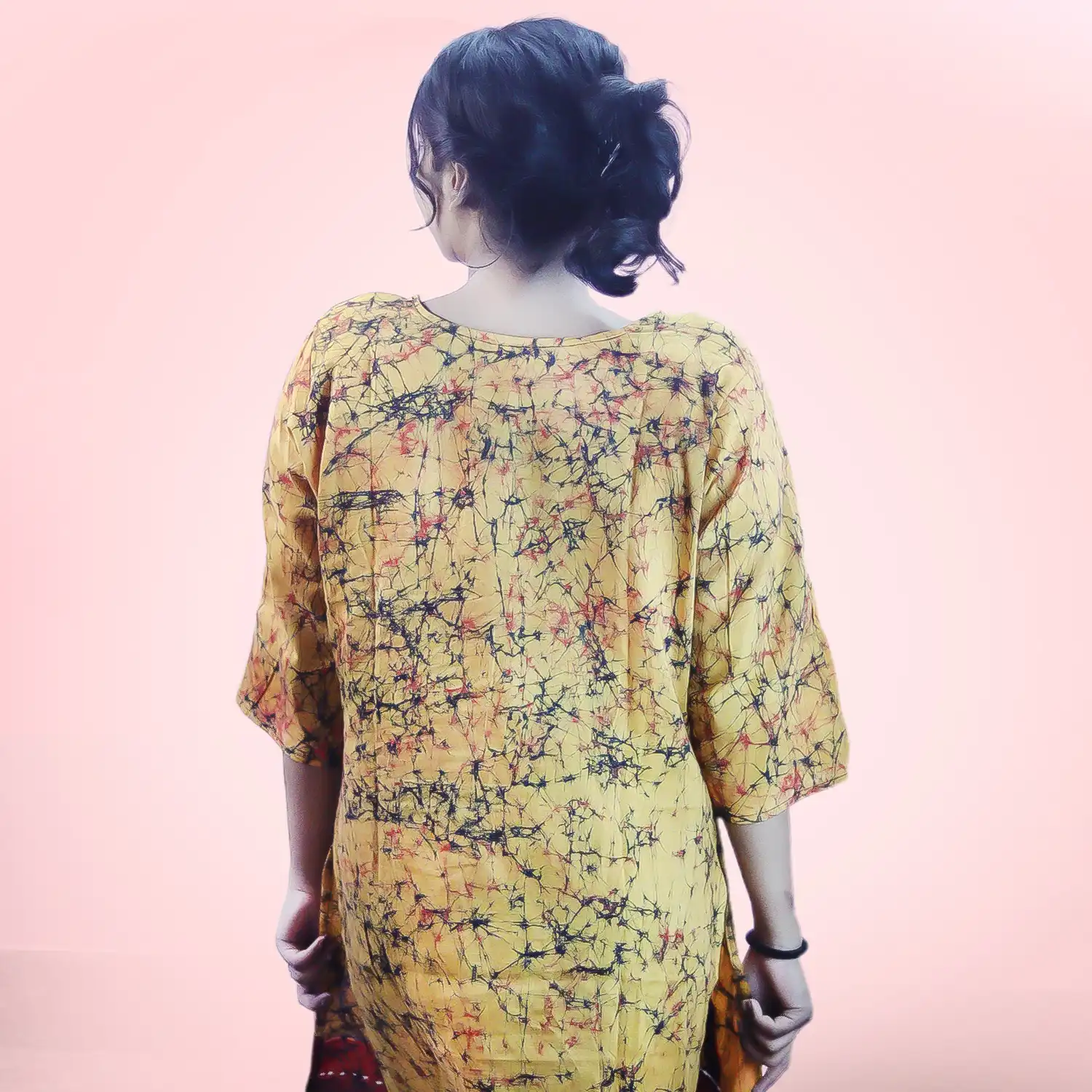Yellow Hand Batik Tuli Long Top - Image 3