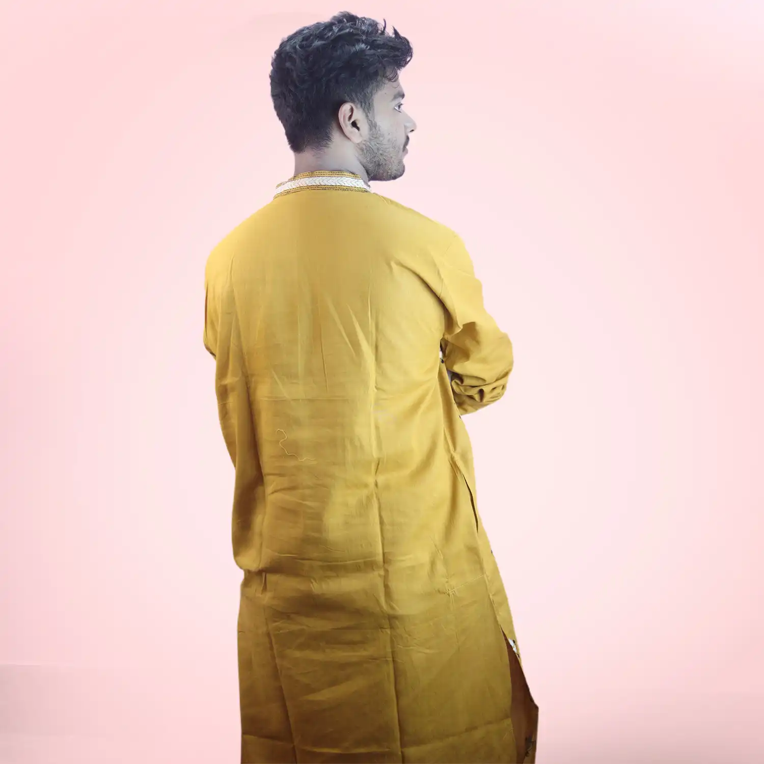 Yellow Cotton Hand Stitched Guti Punjabi - Image 3