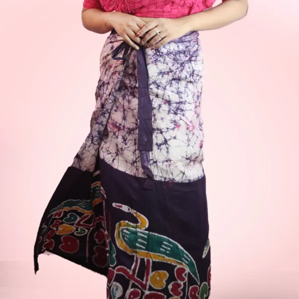 White Hand Batik Tuli Cotton Wrap Around Long Skirt - Image 3