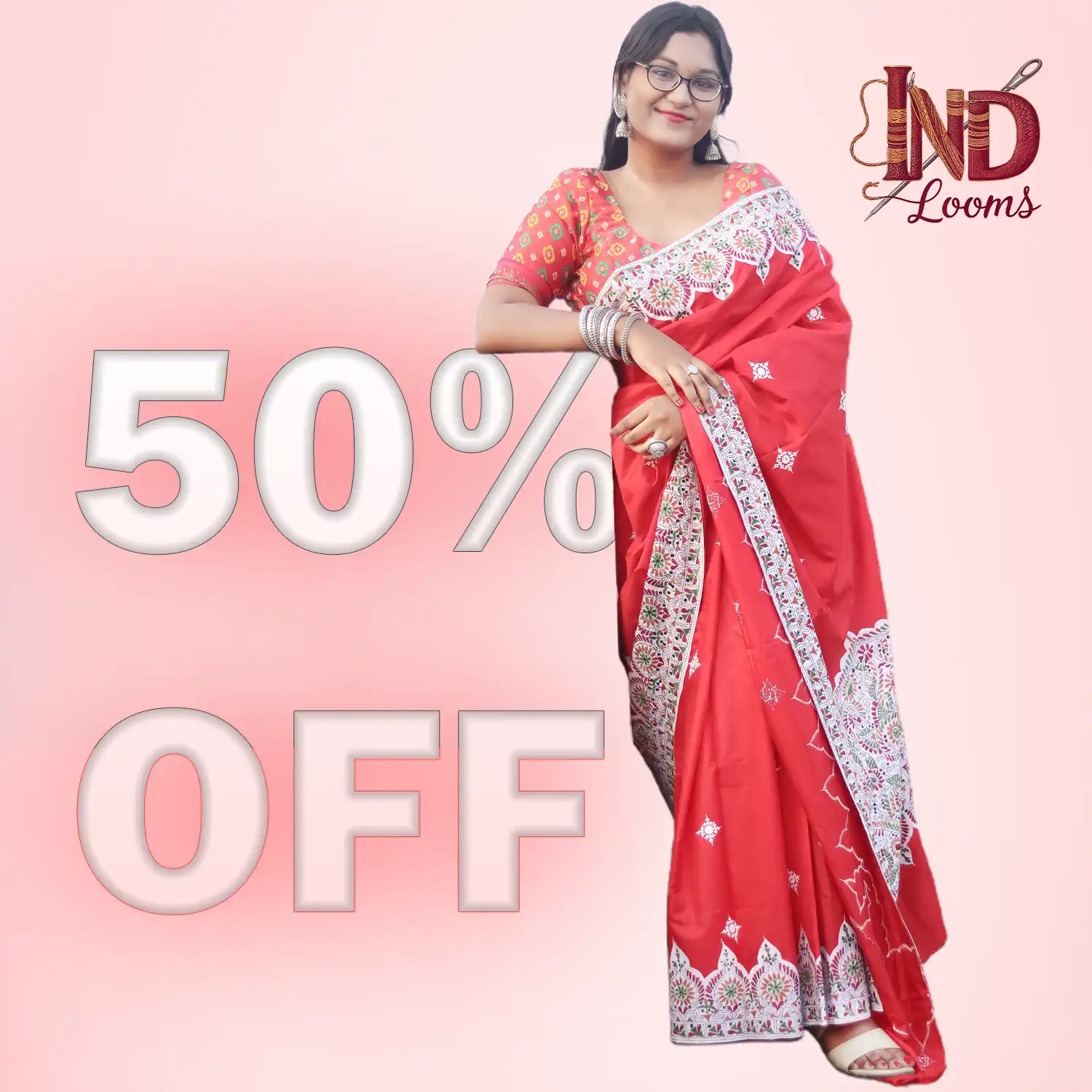 Pure Bangalore Silk Kantha & Gujrati Stiched Saree with Unstitched Blouse - Image 2