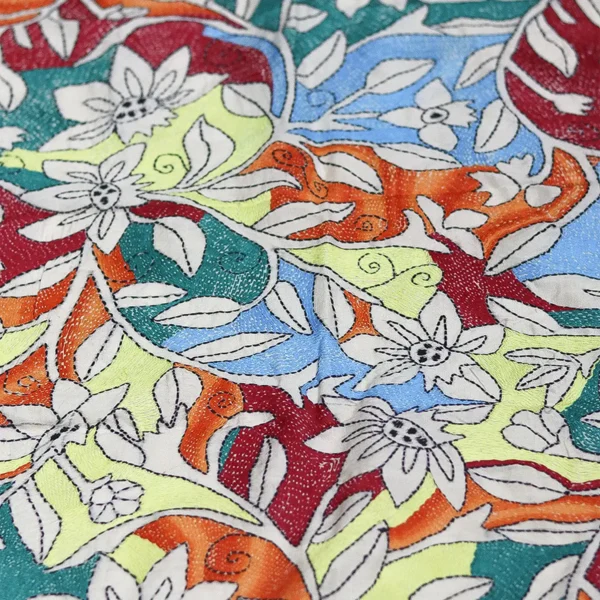 White Tussar Silk Kantha Dupatta - Image 3