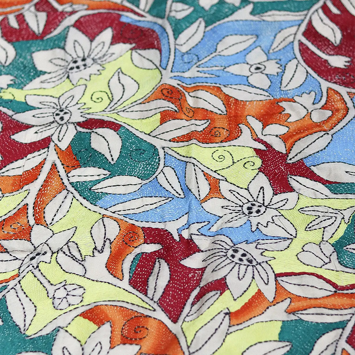 White Tussar Silk Kantha Dupatta - Image 3