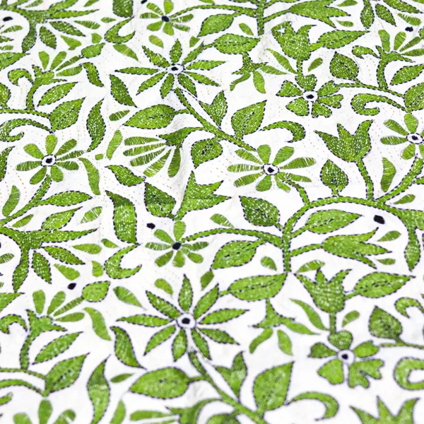 Green Tussar Silk Kantha Dupatta - Image 3