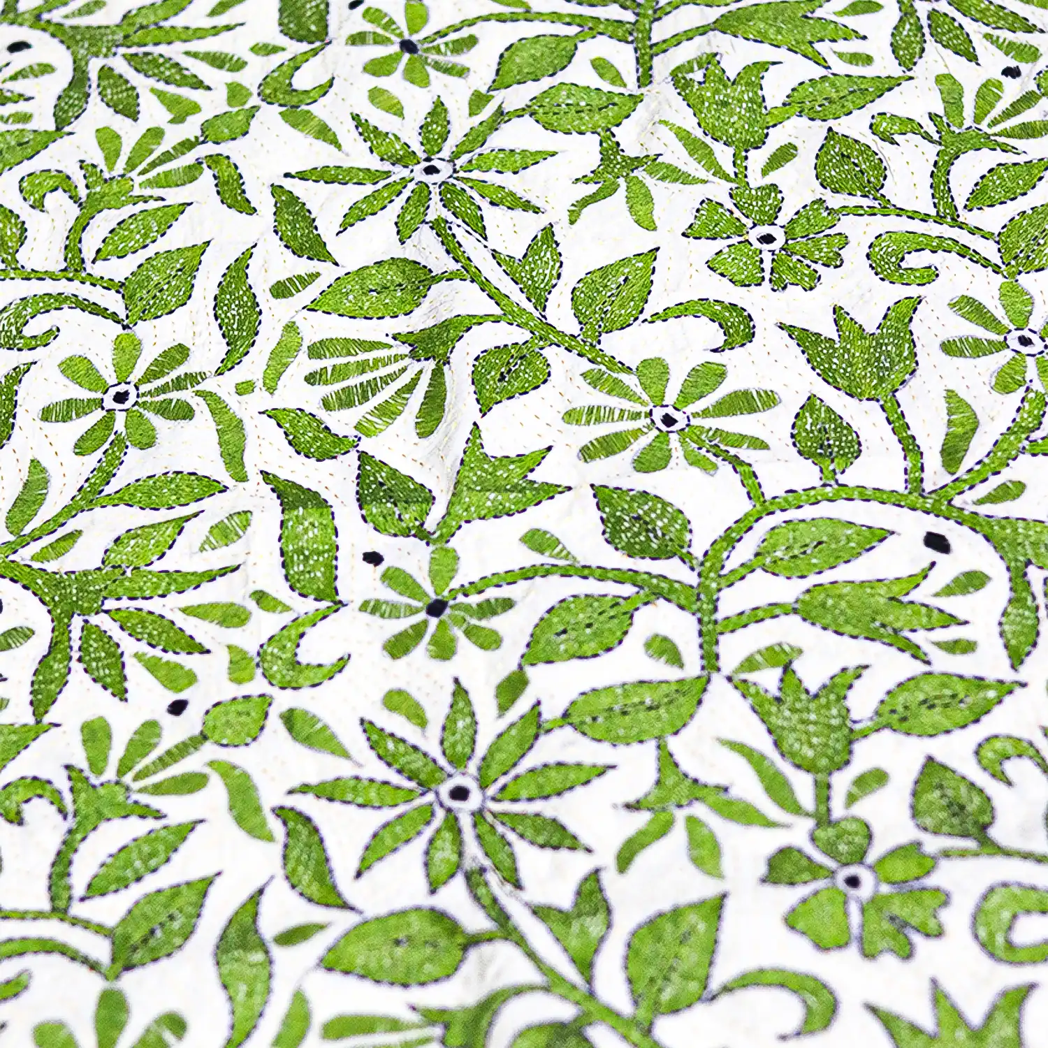 Green Tussar Silk Kantha Dupatta - Image 3