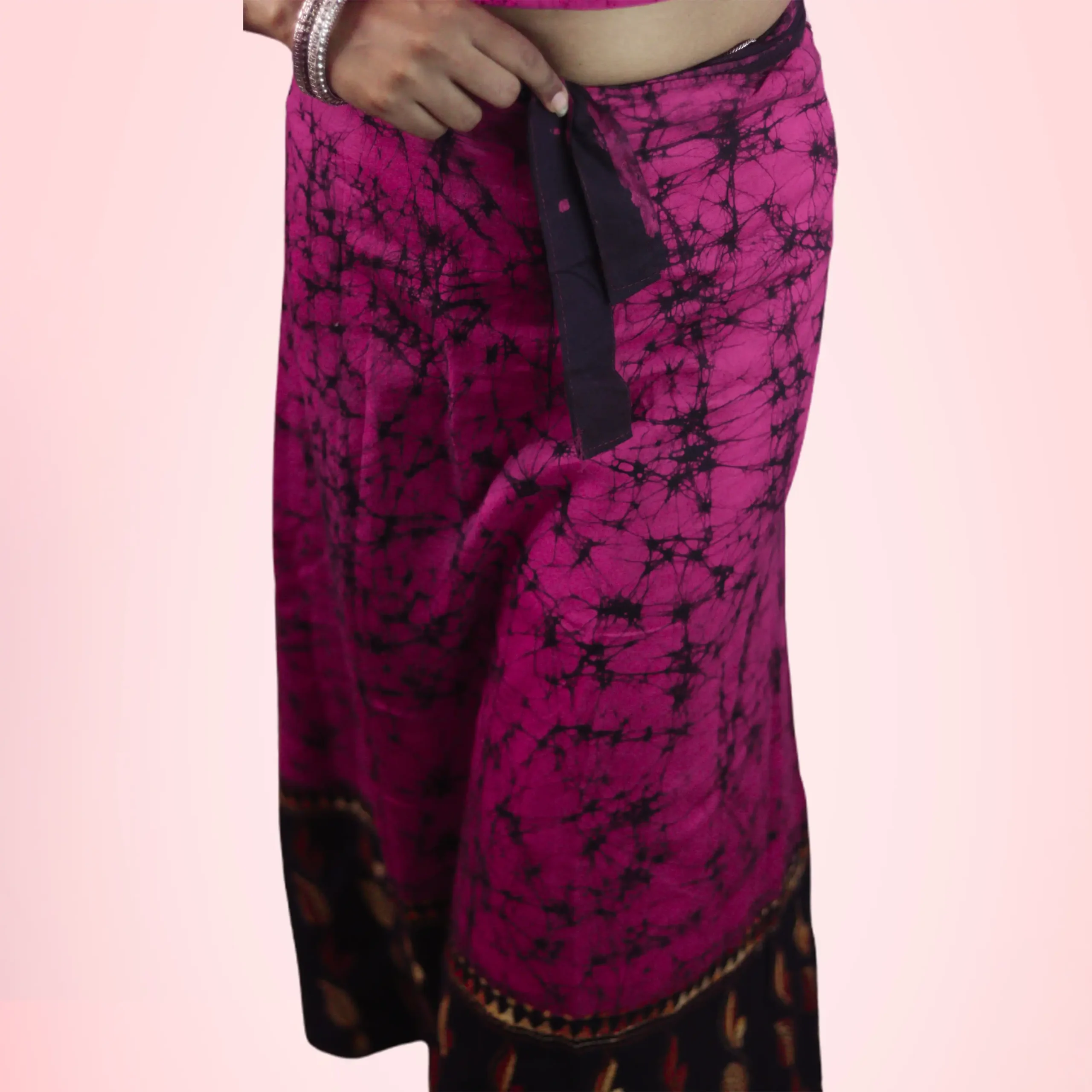 Women's Kantha Stitch Hand Batik Cotton Wrap Around Long Skirt - Image 3