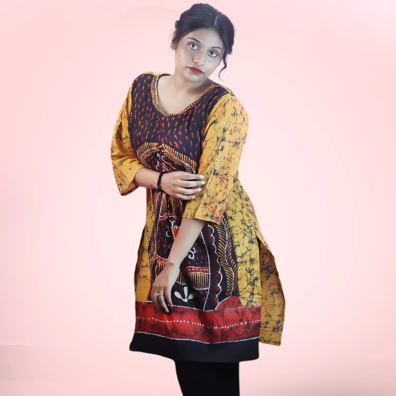 Yellow Hand Batik Tuli Long Top - Image 2