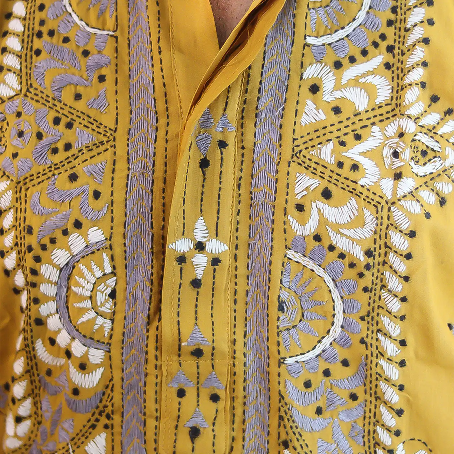 Yellow Cotton Hand Stitched Guti Punjabi - Image 4
