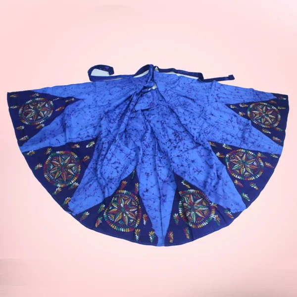 Blue Kantha Stitch Hand Batik Cotton Wrap Around Long Skirt - Image 4