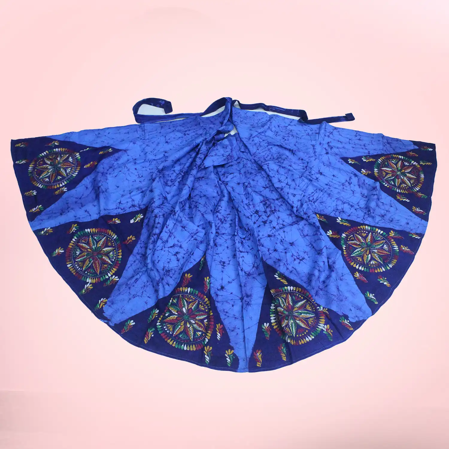 Blue Kantha Stitch Hand Batik Cotton Wrap Around Long Skirt - Image 4