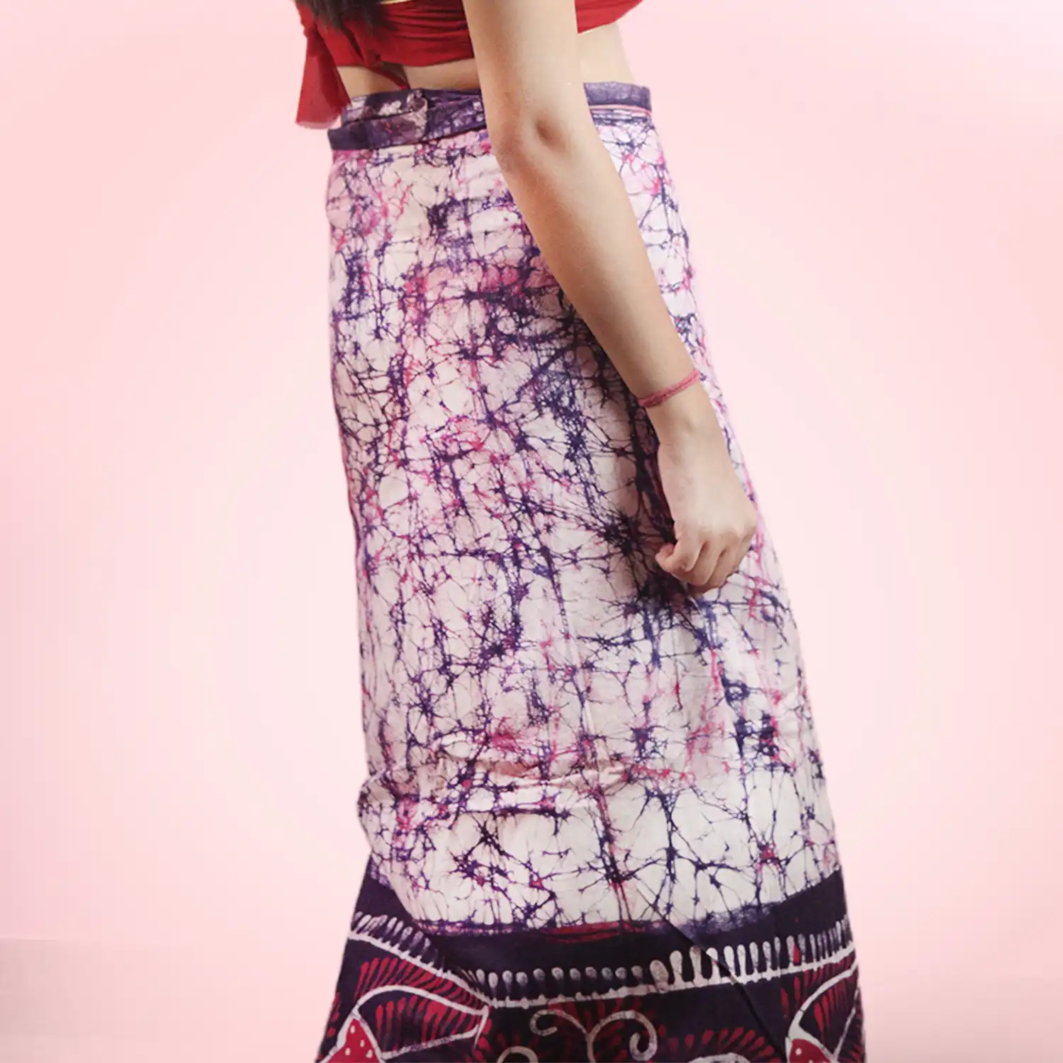 White Hand Batik Tuli Cotton Wrap Around Long Skirt - Image 3
