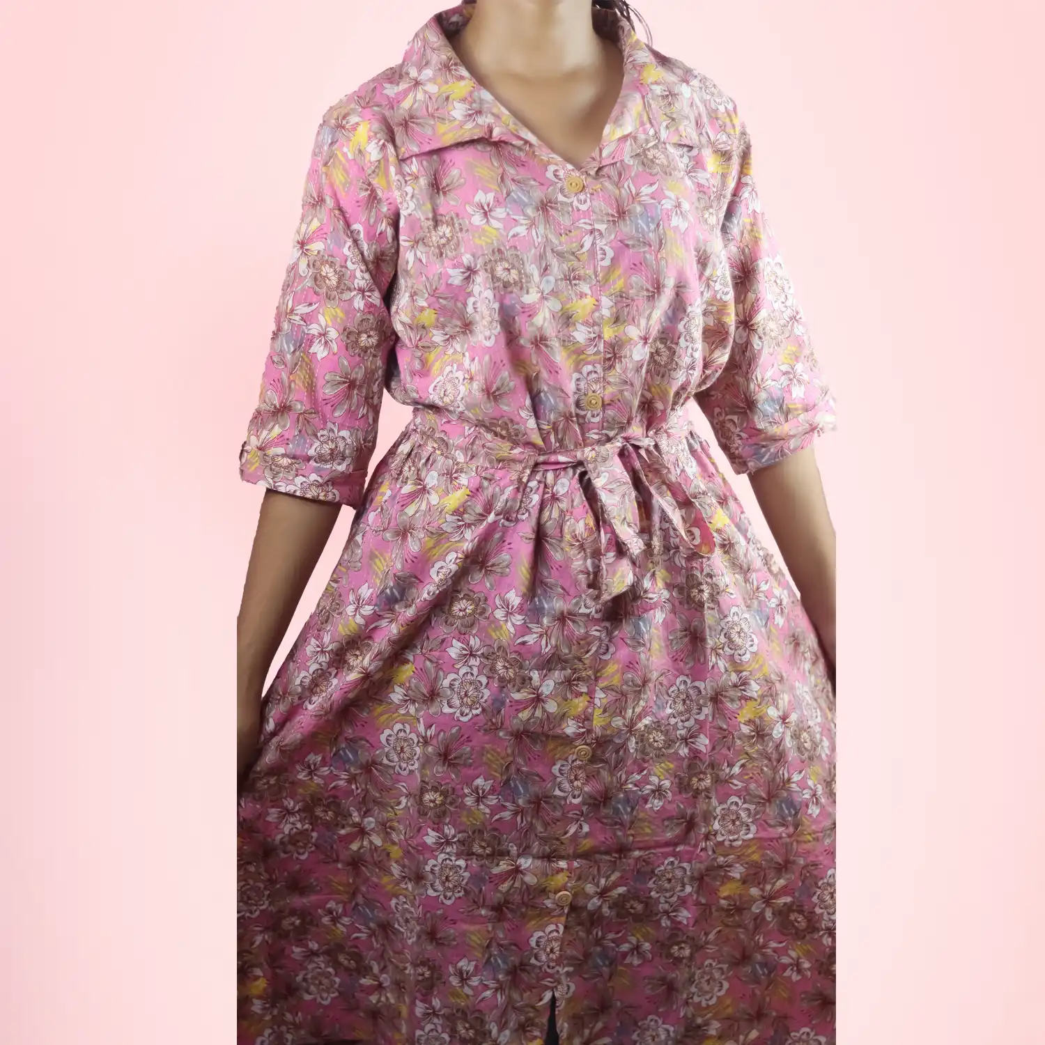 Free Size Elegant Pink Ajrakh Printed Top with Stylish Belt | iNDLooms - Image 4