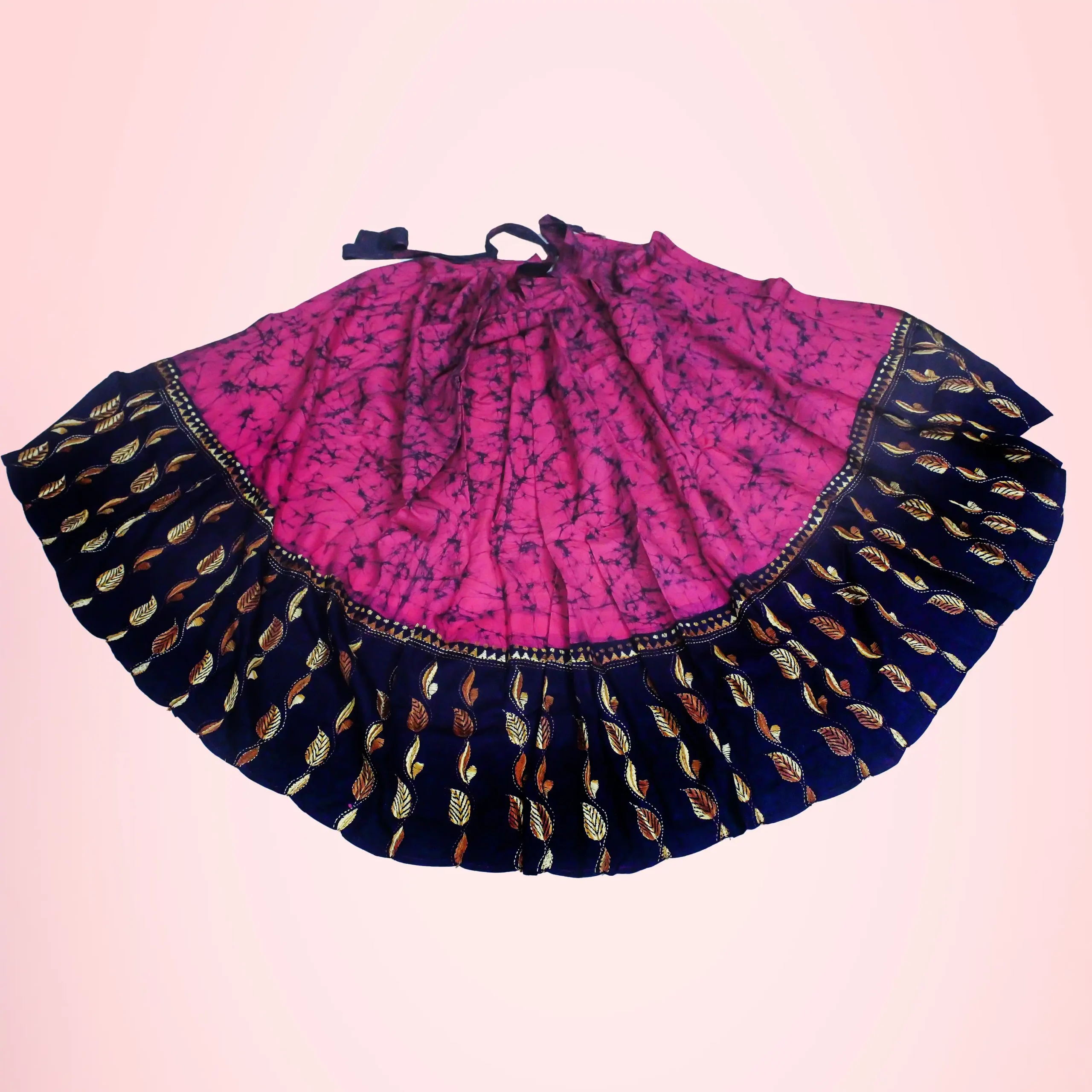 Women's Kantha Stitch Hand Batik Cotton Wrap Around Long Skirt - Image 4