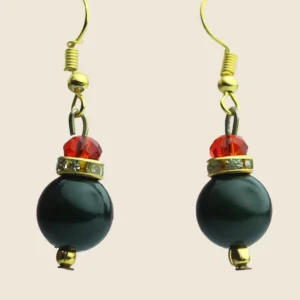 Handcrafted Olive Green & Red Accent Pearl Earrings by INDLooms
