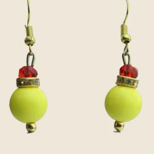 Handmade Yellow & Red Beaded Earrings by INDLooms