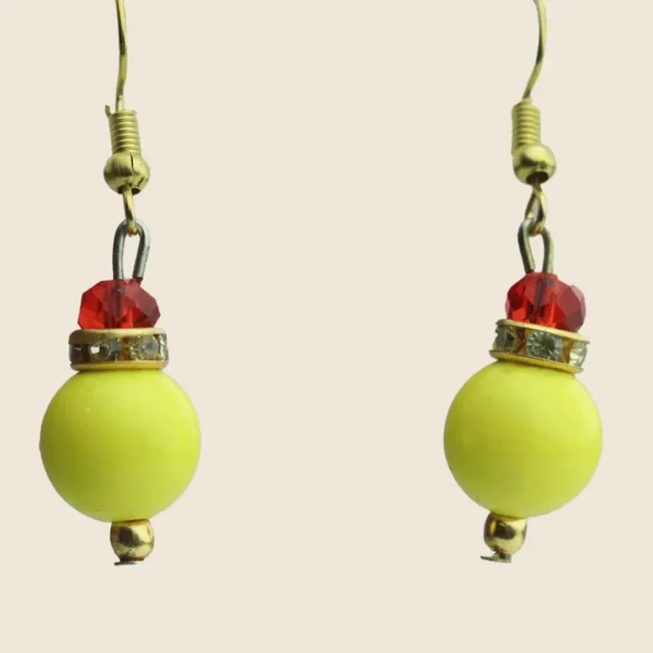 Handmade Yellow & Red Beaded Earrings by INDLooms