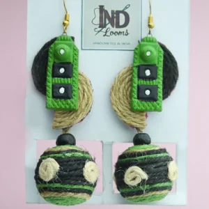 Premium Organic Green Handcrafted Jute & Clay Earrings by INDLooms