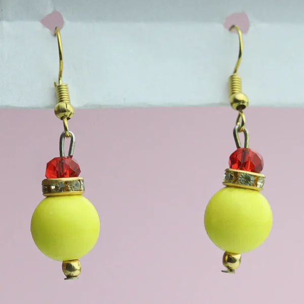 Handmade Yellow & Red Beaded Earrings by INDLooms - Image 4