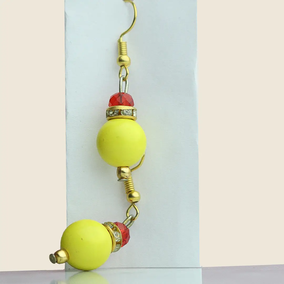 Handmade Yellow & Red Beaded Earrings by INDLooms - Image 5