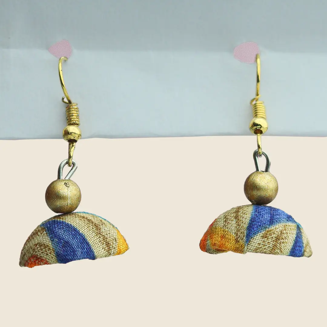 Handmade Multicolor (Blue & Orange) Beaded Earrings by INDLooms
