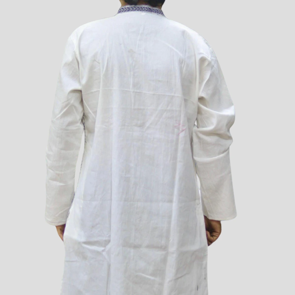 Black & White Kurta Punjabi with Intricate Kantha Embroidery - Handmade by INDLooms - Image 3