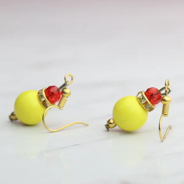 Handmade Yellow & Red Beaded Earrings by INDLooms - Image 3