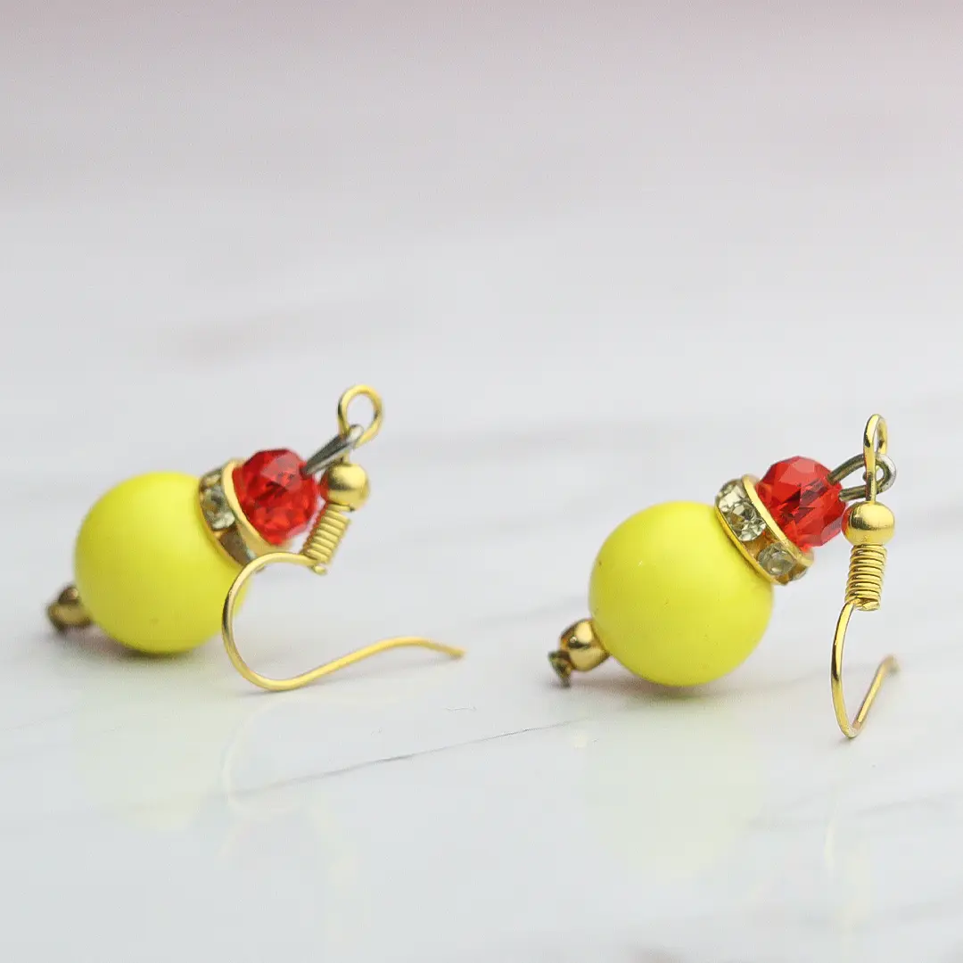 Handmade Yellow & Red Beaded Earrings by INDLooms - Image 3