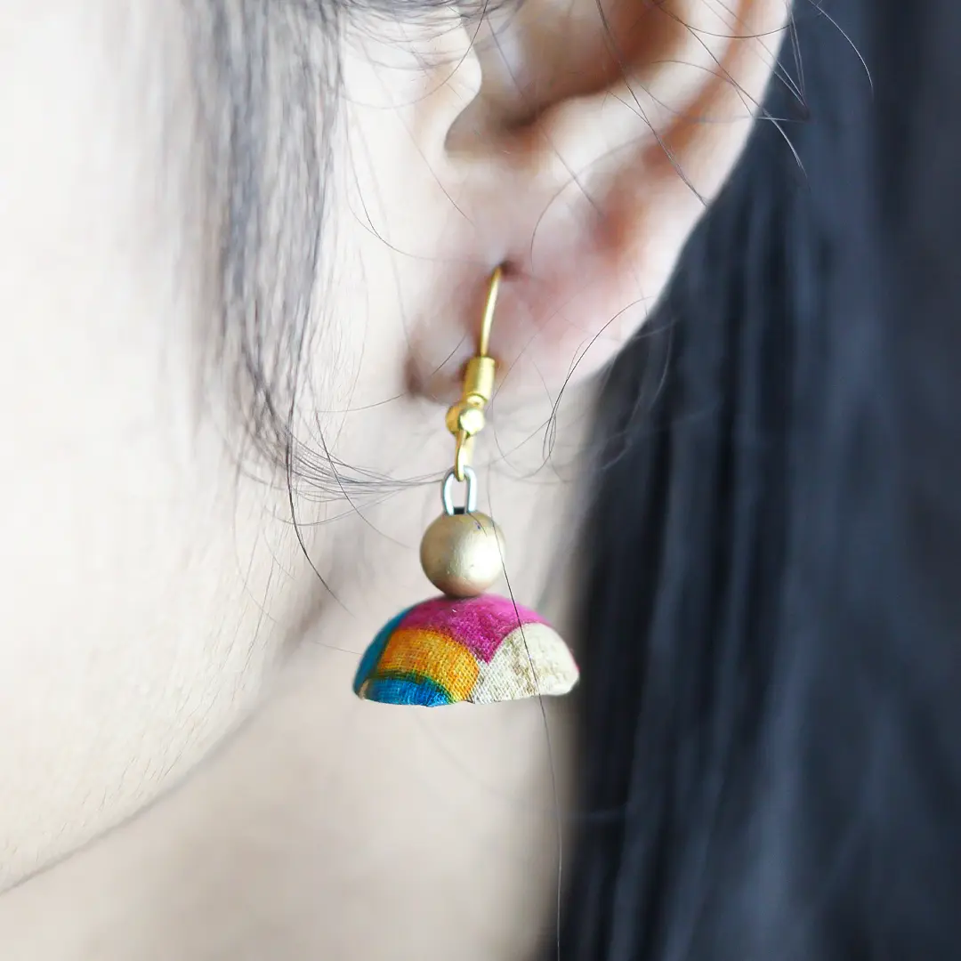 Handmade Multicolor (Aqua & Magenta) Beaded Earrings by INDLooms - Image 2