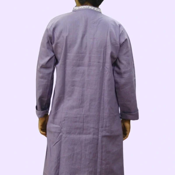 Premium Lavender Kurta Punjabi with Intricate Kantha Embroidery - Handmade by INDLooms - Image 3
