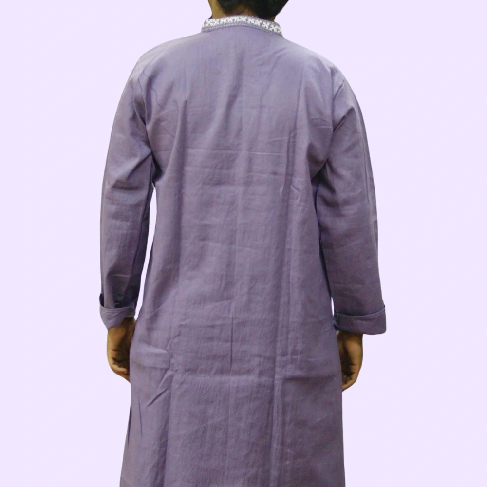 Premium Lavender Kurta Punjabi with Intricate Kantha Embroidery - Handmade by INDLooms - Image 3