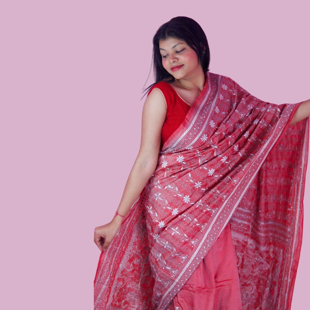 Premium Pink Bangalore Silk Saree with Unstitched Blouse | Rich Embroidery - Image 5