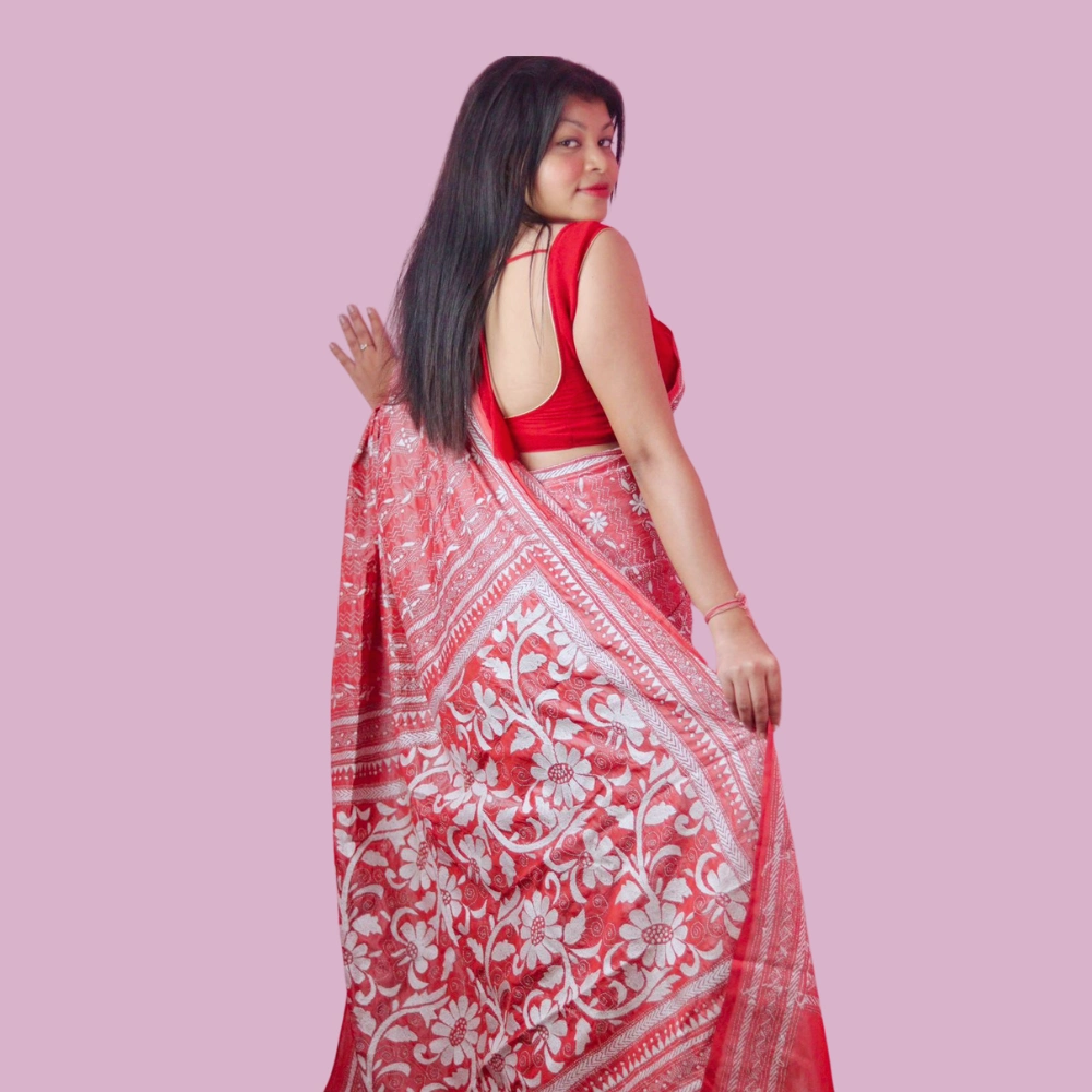 Premium Pink Bangalore Silk Saree with Unstitched Blouse | Rich Embroidery - Image 4