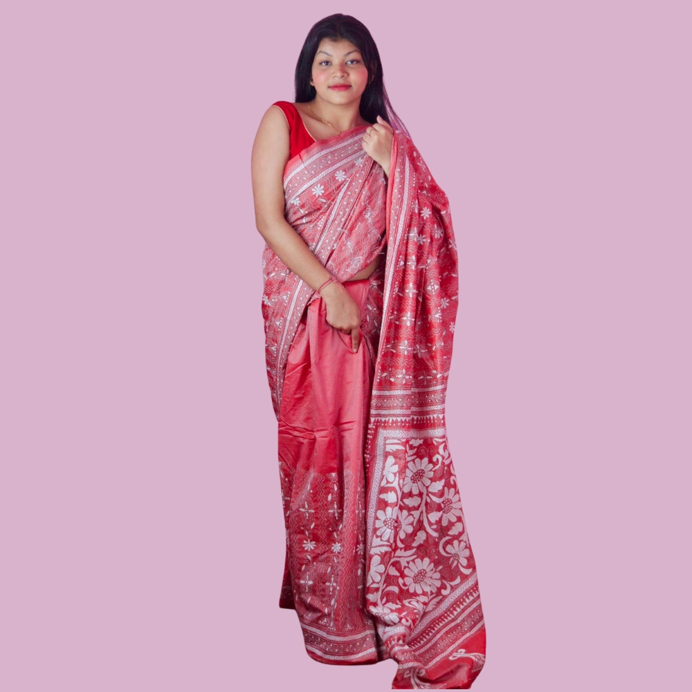 Premium Pink Bangalore Silk Saree with Unstitched Blouse | Rich Embroidery - Image 3