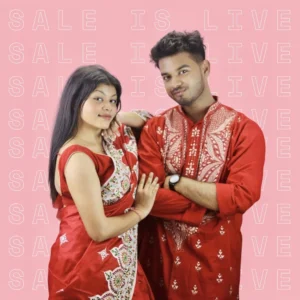 Premium Bangalore Silk Saree & Red Kurta Punjabi Combo – Handcrafted with Rich Embroidery